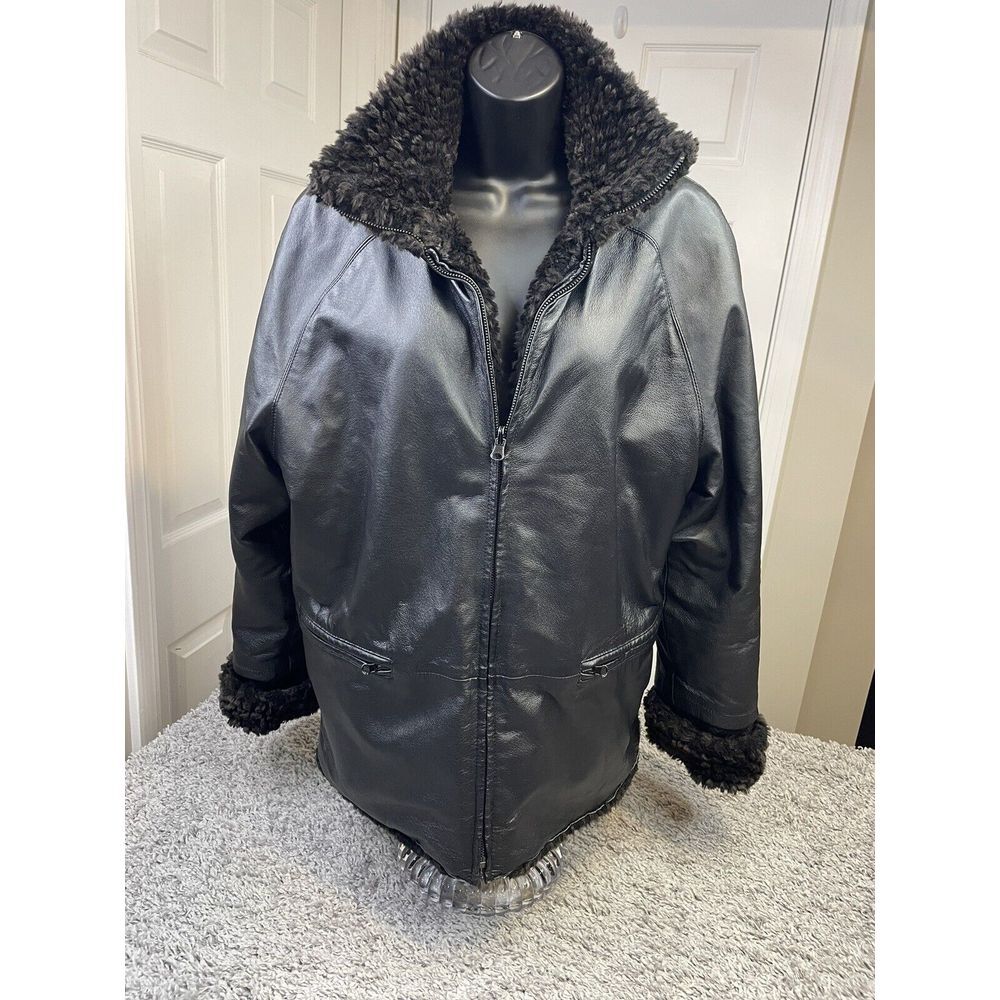 Angelina Reversible Leather Jacket Women M Faux Fur Long Sleeve Moto